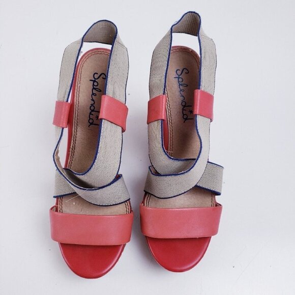 Splendid Kellen Cork Wedge Platform Sandals Sz 8.5 Strawberry Red Elastic Strap - Picture 6 of 9